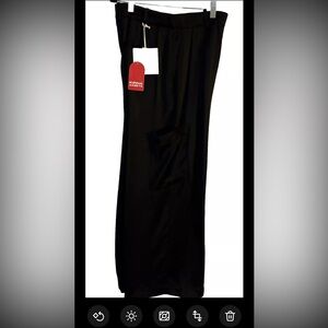 Women's Loulou Studio Black Satin Carmel Cargo Wide Leg Pants Size S NWTS